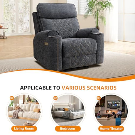 EBELLO Power Recliner Chair, Electric Fabric Reclining Sofa with Cup Holders, USB Type-C Charging Ports, for Small Living Room, Bedroom and Meeting Room, Grey EBELLO