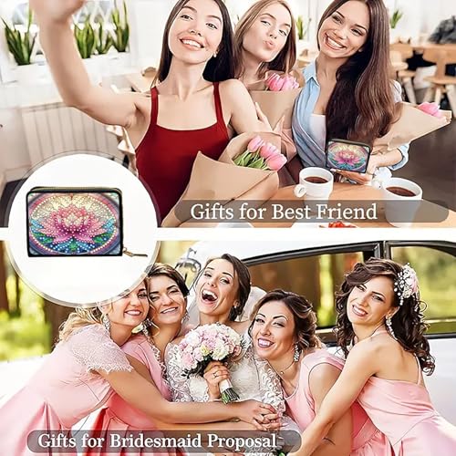 Credit Card Holder, DIY Diamond Art Painting Zipper Credit Cards Wallet for Women Accordion Card Cases Holder KeyChain Wallet-Pink Flower WoodArtSupply