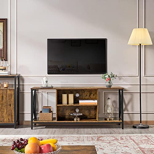 Yaheetech TV Stand for TV up to 65 inch TV Console Table, 55" Industrial TV Cabinet with Storage Shelves for Living Room, Modern Style Entertainment Center for Gaming Room, Rustic Brown