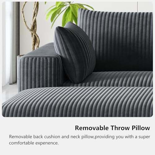 Domiqut 108”Modern Modular L-Shape Couch with Chaise, Modular Sectional Couches for Living Room, Deep Seat Boneless Sofa Bed, No Assembly Required Sleeper Sofa, Plush Corduroy Fabric, Dark Gray Domiqut