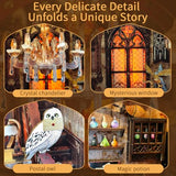 BELEEV Book Nook Kit - DIY Miniature Wooden Booknook with LED Lights, Dust Cover 3D Puzzle Bookend Bookshelf Decor Gift for Adults Teens - Magic Academy