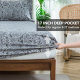 KACEMOO Bed Sheets Queen Size, 4 Piece Gray Paisley Sheets, 17" Deep Pocket Floral Pattern Sheets Queen, Soft Luxury Brushed Microfiber Sheets, Easy Care Breathable Bedding Set KACEMOO