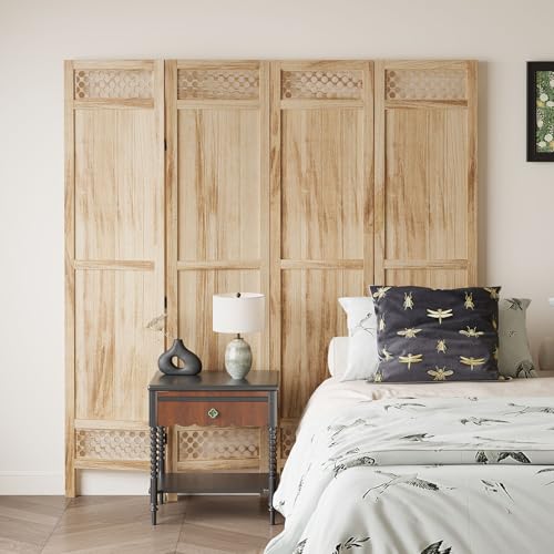 Privacy Screen Room Divider Panel - 67 Inch Tall Natural Wood Folding Partition Room Dividers, No-Assembly Required, Enhance Privacy and Aesthetic Appeal, Ideal for Home or Office Natural 4 Paned Svimi