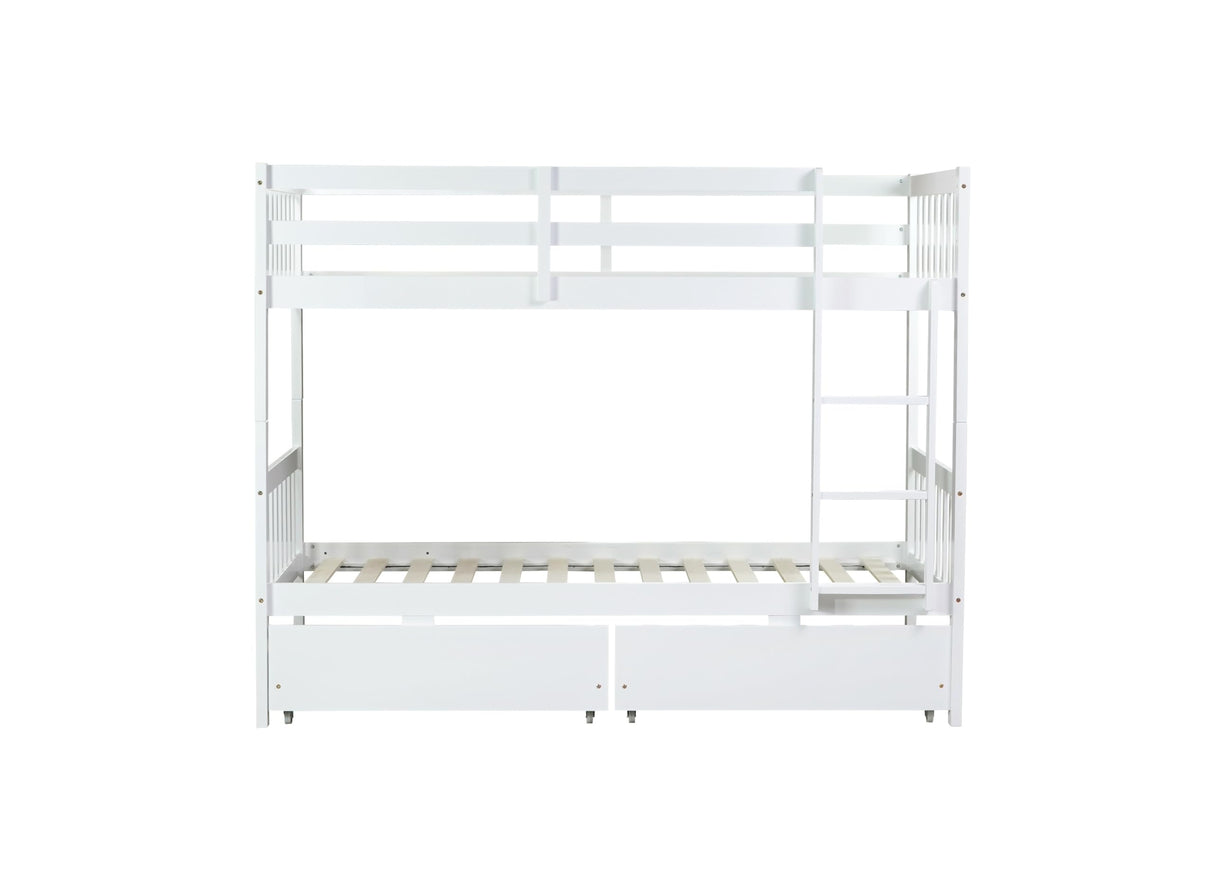 Harper & Bright Designs Twin Over Twin Bunk Bed with 2 Drawers, Convertible into 2 Twin Beds, Twin Bunk Bed with Ladder and Safety Guardrails, White Harper & Bright Designs