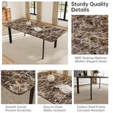 HIPIHOM Extendable Dining Table Set for 6-8 People, 63 to 78.7 Inch MDF Kitchen Table with 6 Upholstered Chairs, Space-Saving for Dining Room, Breakfast Nook (Brown Table & 6 Brown U-Shaped Chairs) HIPIHOM
