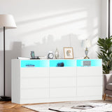 Auromie 9 Drawers Dresser, Double Modern Chest of Drawers with Power Outlet, Dresser TV Stand with Led Light Strip, Drawer Organizer for Bedroom, Living Room, Hallway (White, 9 Drawer) Auromie