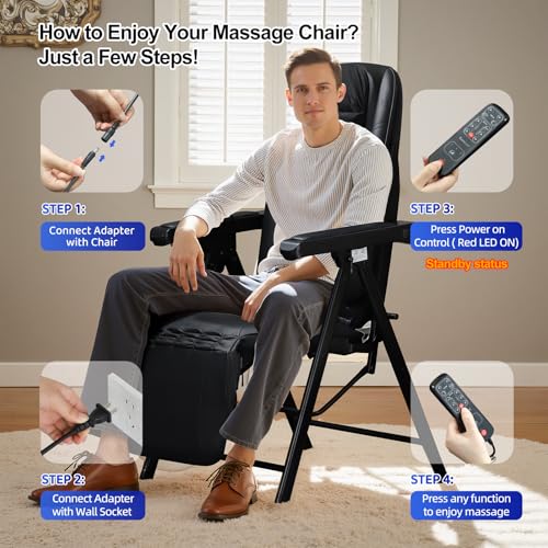 Ezencon Foldable Electric Massage Chair with Heat, Shiatsu, Kneading, Vibration, Full Body Relaxation, Adjustable Backrest & Neck Height,for Dad Mom Women Men Ezencon
