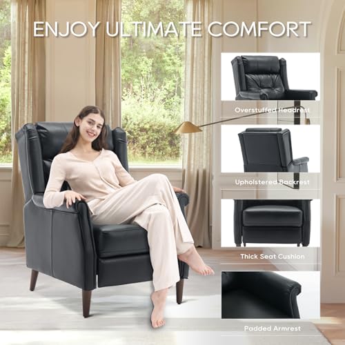 COLAMY Wingback Pushback Recliner Chair, Modern Upholstered Leather Living Room Chair Armchair with Button Tufted Back, Black COLAMY