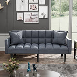 JUMMICO Modern Tuft Futon Sofa Bed Couch Convertible Loveseat Sleeper Reclining Futon Twin Size with Arms and 2 Pillows for Living Room (Blue) JUMMICO