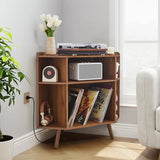 MAHYIZYI Corner Record Player Stand with Charging Station & USB Ports, 3 Tier Mid Century Modern Vinyl Record Storage Cabinet, Wood Turntable Stand for Music Room, Living Room, Small Space (Walnut) MAHYIZYI