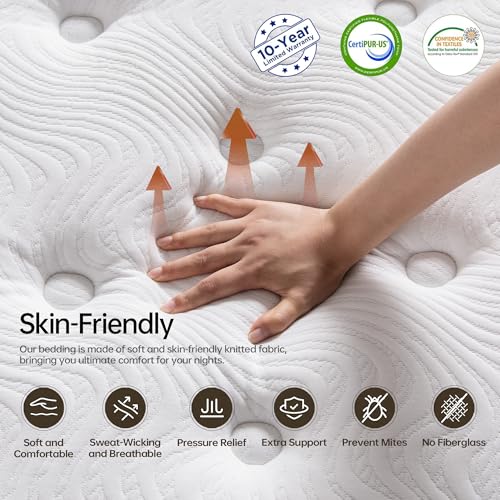 King Mattress 10 Inch,Medium Firm,Hybrid Mattress in a Box,with Memory Foam&Thick Coil Pocket Springs,Motion Isolation&Back Pain Relief&Lumbar Support,Enhanced Edge Support,Certified Safe Foam&Fabrics