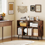 Giantex Large Record Player Stand with Charging Station, Turntable Stand Holds Up to 300 Albums, Record Player Table with Raised Leg, Vinyl Record Storage for Living Room (Rustic Brown) Giantex