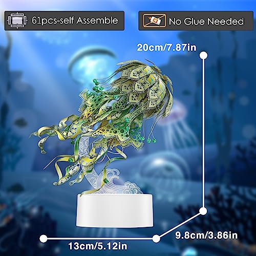 Piececool 3D Metal Puzzles for Adults - Marine Organism Jellyfish Night Light with USB Plug, Hobbies DIY Metal Arts & Crafts 3D Model Building Kits, Creative Gifts & Home Decor