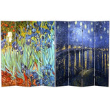 Red Lantern 6 ft. Tall Double Sided Works of Van Gogh Canvas Room Divider - Irises/Starry Night Over Rhone 4 Panel Freestanding Folding Privacy Screen Partition Separator for Modern and Contemporary Red Lantern
