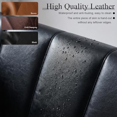 GULFXDS 83" Leather Couch for Living Room, Mid Century Modern 3 Seater Faux Leather Sofa, Comfy Convertible Futon Sofa with Adjustable Backrest for Office, Apartment (Black) GULFXDS