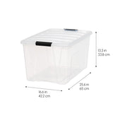 IRIS USA 72 Qt Stackable Plastic Storage Bins with Lids, 4 Pack - BPA-Free, Made in USA - See-Through Organizing Solution, Latches, Durable Nestable Containers, Secure Pull Handle - Clear Iris Ohyama
