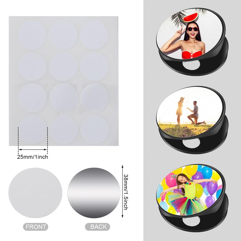 Hotop 50 Pieces 1 Inch Sublimation Badge Reel Blanks Sublimation Blank Aluminum Stickers for Retractable Badge Holder Round Sublimation Stickers Aluminum Sheets Heat Transfer for Personalized Photo