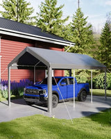 10x20 ft Carport Car Port Canopy with PE Fabric and Galvanized Steel Frame,Outdoor Shelter Waterproof & UV Protected with Windproof Ropes,Ideal for All-Season Tarp for Car, Truck,Grey. ElfinAura