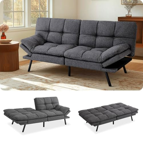 MUUEGM Convertible Futon Sofa Bed Memory Foam 71" Sofabed Modern Loveseat Sleeper Sofa with Adjustable Backrest & Armrest for Small Space Office Couch for Living Room,Apartment,Office MUUEGM