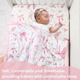 Jundetye Floral Crib Bedding Set for Girls, 4 Pieces Pink Baby Nursery Bedding Set for Standard Size Crib, Including Soft Comforter, Crib Sheet, Ruffled Crib Skirt, Diaper Stacker Jundetye