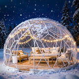 Gasgo Garden Dome Tent, 12 x 7.2 ft Outdoor Clear Bubble Tent for 2-4 Person, All-Weather Geodesic Dome Greenhouse with Window & Door, PVC Transparent Tent for Patio, Camping, Party (12FT - White) Gasgo
