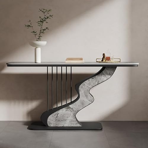 Modern Console Table with Sintered Stone Top & Metal Base, Narrow Entryway Table for Foyer & Living Room(Black+Gray,47.2"/120cm) wihgony