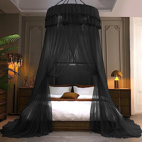 Kertnic Mosquito Net Bed Canopy for Girls, Princess Canopy Bed Curtain Fine Sheer Mesh Dome Bed Canopies, Kids & Adults Lace Tent for Twin Full Queen King Bed (Black) Kertnic