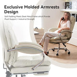 LEAGOO Office Chair with Foot Rest, Ergonomic Executive Office Chair with Arms, Reclining High Back PU Leather Comfy Swivel Computer Desk Chairs with Wheels and Lumbar Support for Home Office, Cream LEAGOO