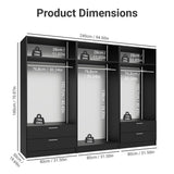 Madesa 6 Doors 4 Drawers Wardrobe Set Armoire Closet Bedroom Storage Cabinet with Shelves and Hanging Space 94" L Wooden Clothing Organizer Unit (Black) Madesa