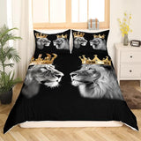 Lion Wild Animal Duvet Cover Set King Size,King and Queen Theme Golden Crown Comforter Cover with 2 Pillowcases,Tropical African Rustic Bedding Set for Adult Young Bedroom Xmas Gift (No Comforter) Castle Fairy
