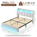 Rolanstar Full Size Bed Frame with LED Lights and Charging Station, Upholstered Headboard with 2-Tier Storage Shelves, Heavy Duty Metal Frame, Noise-Free Support, Easy Assembly, No Box Spring Needed Rolanstar