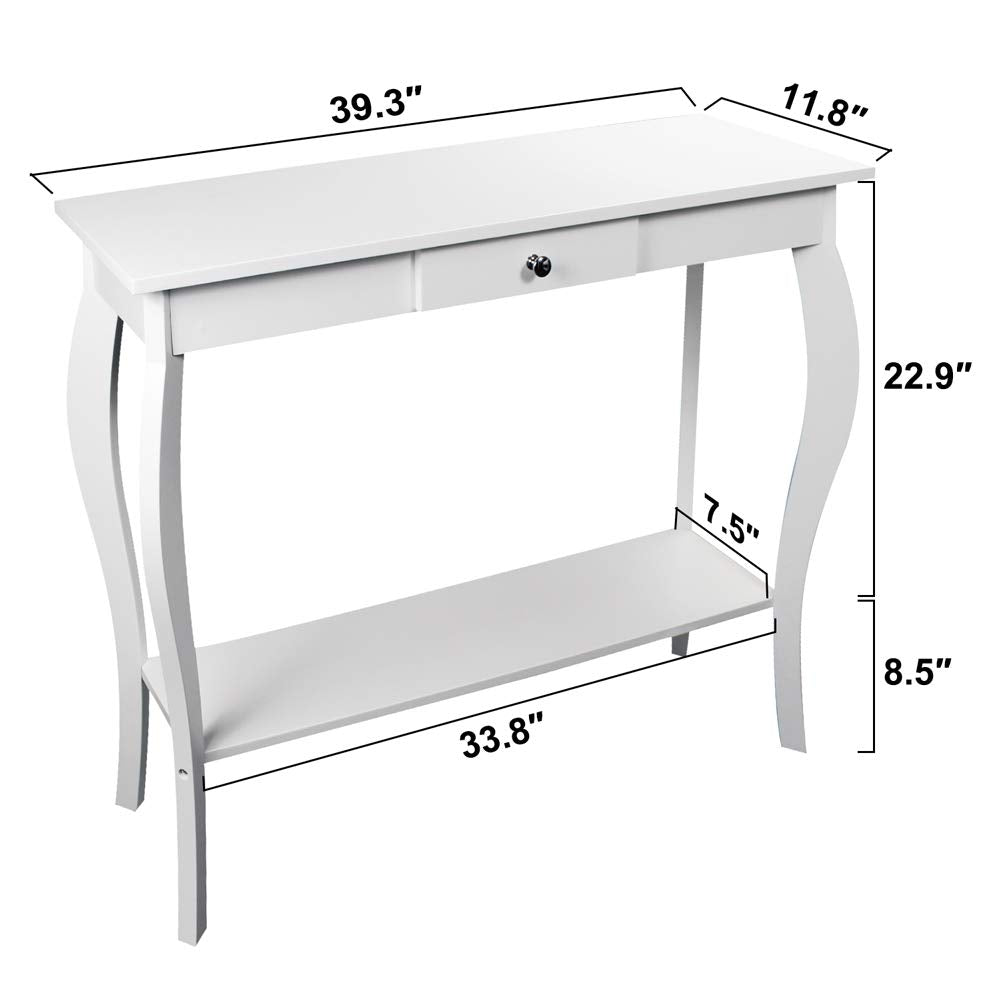 ChooChoo Narrow Console Table with Drawer, Chic Accent Sofa Table, Entryway Table, White - WoodArtSupply