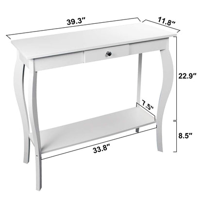 ChooChoo Narrow Console Table with Drawer, Chic Accent Sofa Table, Entryway Table, White - WoodArtSupply