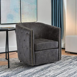 Signature Design by Ashley Brentlow Tufted Barrel Accent Swivel Chair, Distressed Black Signature Design by Ashley
