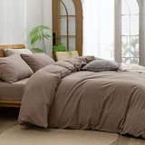 BESTOUCH Duvet Cover Set 100% Washed Cotton Linen Feel Super Soft Comfortable Chic Lightweight 3 PCs Home Bedding Set Solid Pine Bark Brown Queen BESTOUCH