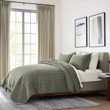 EVERGRACEHOME 100% Cotton Box Stitch Quilt Bedding Set King Size 3 Pieces, Garment-Washed Lightweight Soft Cozy Coverlet, Oversized Quilted Bedspread Sets with 2 Shams for All Season, Olive Green EVERGRACEHOME