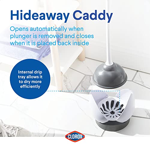 Clorox Toilet Plunger with Hideaway Caddy – Toilet Plunger for Bathroom, Bathroom Organizers & Storage, Bathroom Accessories, Toilet Unclogger, Plunger with Holder CLOROX
