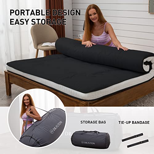 Dr.Futon Japanese Floor Futon Mattress Extra Thick Folding Roll Up Bed Topper Mat for Guest,Lounger and Tavel Dr.Futon