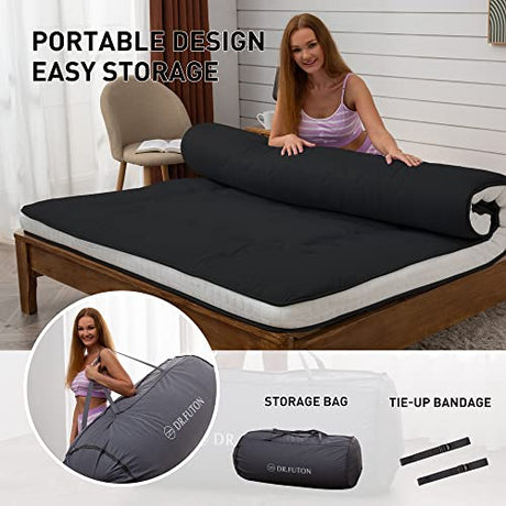 Dr.Futon Japanese Floor Futon Mattress Extra Thick Folding Roll Up Bed Topper Mat for Guest,Lounger and Tavel Dr.Futon