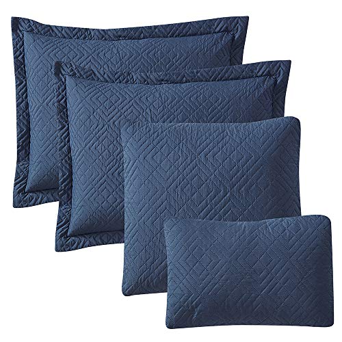 Hearth & Harbor Quilts Twin Size - All Season Bedspread Coverlet Set, Pinsonic Weave Lightweight Bedding Set - 4 Piece Twin Quilt Set with Pillow Shams, Diamond - Navy Hearth & Harbor