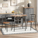 VECELO 3-Piece Dining Table Set for Kitchen Breakfast Nook, Wood Grain Oval Tabletop and Metal Frame with Built-in Wine Rack, for Small Spaces, Antique Brown & Black VECELO