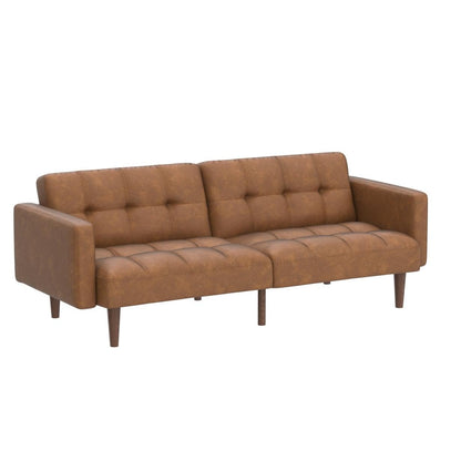 mopio Aaron Couch, Small Sofa, Futon, Sofa Bed, Sleeper Sofa, Loveseat, Mid Century Modern Futon Couch, Sofa Cama, Couches for Living Room, Bedroom (Pecan Brown, Faux Leather) - WoodArtSupply