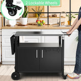 Shintenchi Outdoor Grill Cart Table with Stainless Steel Top for Kitchen Prep and BBQ, Outdoor Kitchen Island Table with Side Handle, Multifunctional Outdoor Grill Table, Black Shintenchi