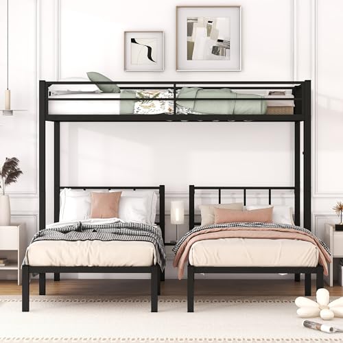 Bellemave Twin Over Twin Over Twin Triple Bunk Bed for Kids, Three Bed Bunk Beds for Kids with Guardrails, Ladder & Storage Three Bed Bunk Bed Converts to 3 Separate Twin Beds No Box Spring Needed Bellemave