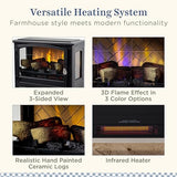 Country Living Infrared Freestanding Electric Fireplace Stove Heater in Black | Multiple Flame Colors, Metal Design with Faux Wooden Logs | Alexa/WiFi Enabled - Remote Included Country Living