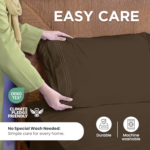 ROYALE LINENS 4 Piece Full Sheets Set - Soft Brushed 1800 Microfiber Bedding - 1 Fitted, 1 Flat Sheet, 2 Pillow Cases - Wrinkle Free & Fade Resistant - Hotel Luxury Bed Sheets (Chocolate Brown, Full) ROYALE LINENS