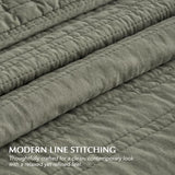 EVERGRACEHOME 100% Cotton Modern Lines Quilt Set Queen Size, Pre-Washed Soft Striped Coverlet Bedspread, 3 Piece Lightweight Bedding Set for All Season, with 2 Pillow Shams, Olive Green EVERGRACEHOME