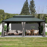 Domi 12x18FT Hardtop Gazebo, Aluminum Outdoor Gazebo with Galvanized Steel Double Roof Canopy, Drainage Gutters, Curtain and Netting, Metal Gazebo Pavilion for Party, Wedding, Dining domi outdoor living
