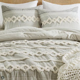 Hyde Lane Farmhouse Comforter Set Gray, Full/Queen Size Boho Bedding Sets, Cotton Top with Modern Neutral Style Clipped Jacquard Stripes, 3-Pieces Including Matching Pillow Shams (90x90 inches) Hyde Lane