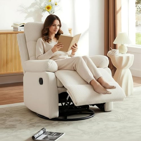 GAOHAPY Rocking Recliner Chair,Modern Swivel Glider Recliner Chair,Corduroy Fabric Upholstery Recliner,Manual Reclining Sofa Chair for Living Room,Office,Apartment (Beige) GAOHAPY